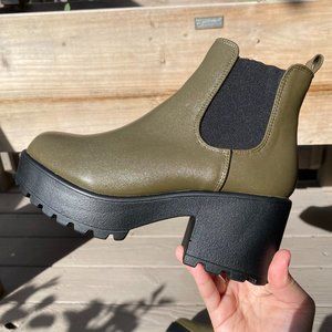 Faux Leather Platform Ankle Boot with Block Heel